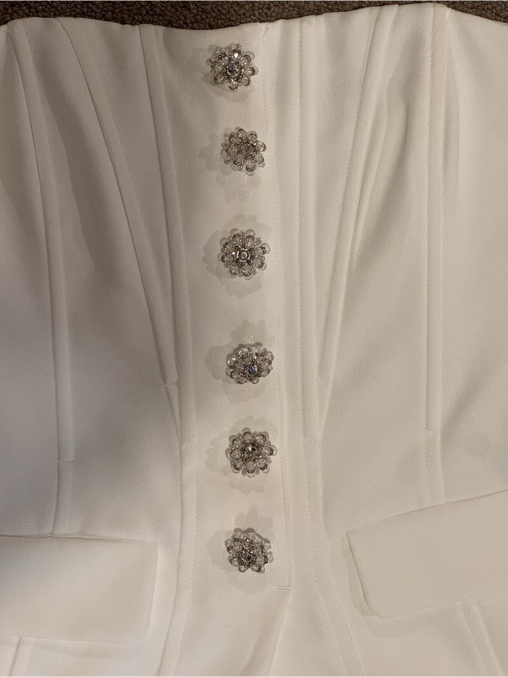 Self-Portrait White Strapless Corset Top with Wide-Leg Pants - Picture 5 of 10